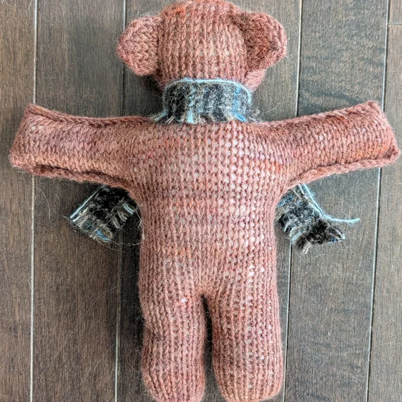Hand-Knit Artisan Wool Teddy Bear – 10” – Merino Wool + Ardalanish Wool Scarf - Picture 2 of 2